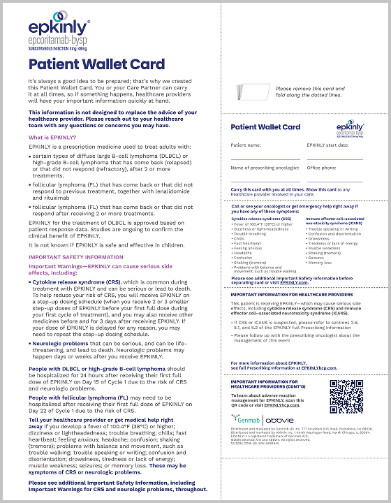 Download the EPKINLY® Patient Wallet Card.